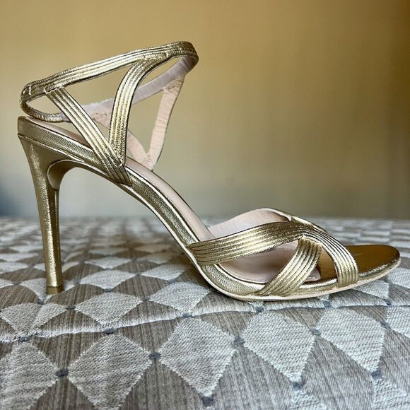 Rachel Zoe Isabella Metalic Gold Leather Stiletto High Heeled Sandals Women’s 8 - Picture 3 of 16